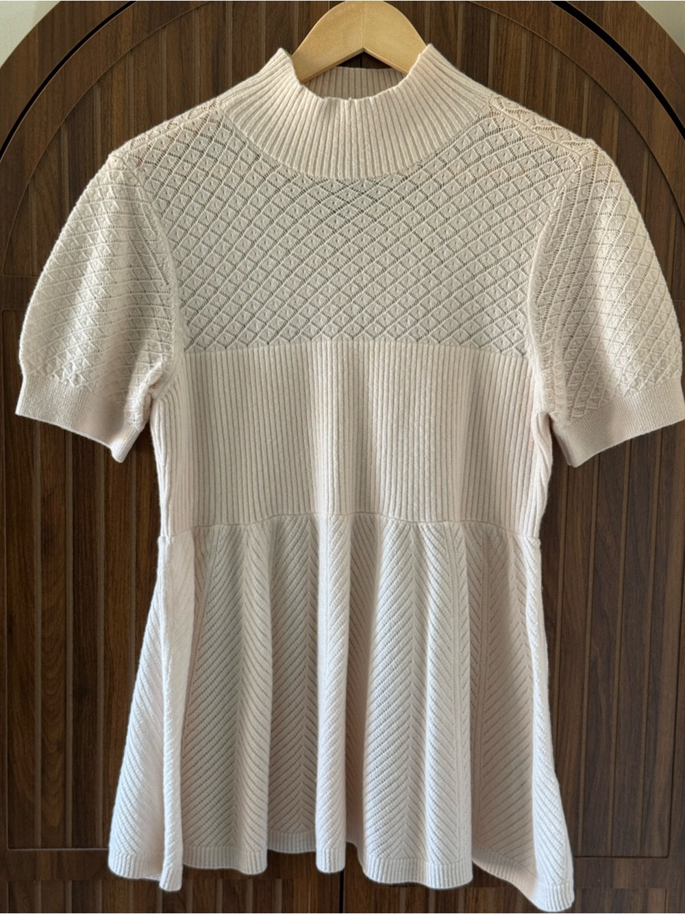 Anthropologie Cream Textured Knit Peplum Sweater
